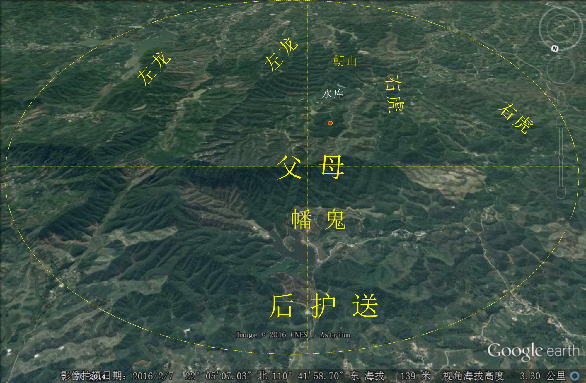 笑谈留题地—用卫星图俯看高州马蹄岭疑似番鬼局形势